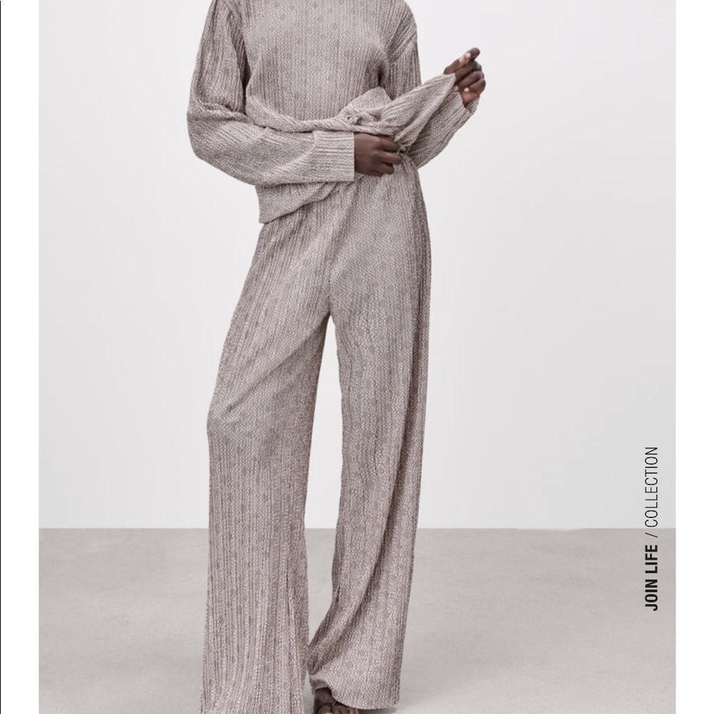 ZARA 2pcs Pleated Jacquard Top + Pants Coord Set BNWT - Picture 3 of 7